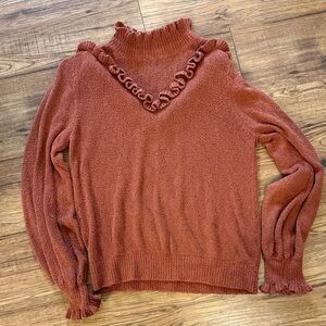 Doen Terracotta Ruffled Turtleneck Sweater
